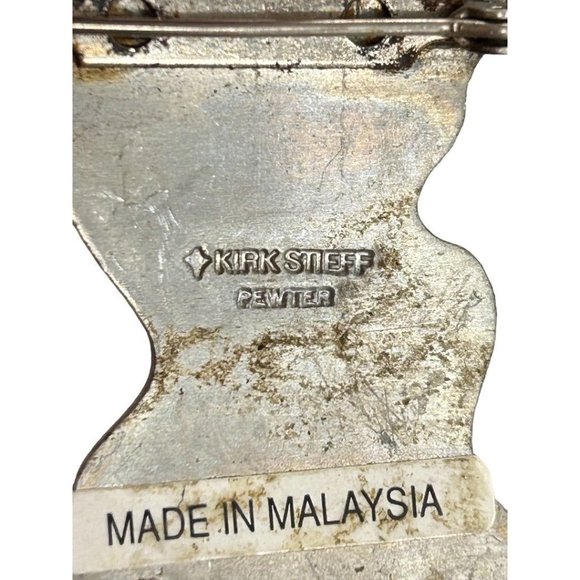 Vintage Signed Kirk Stieff Pewter Brooch Pin Etched Floral 2.25" - Picture 4 of 6